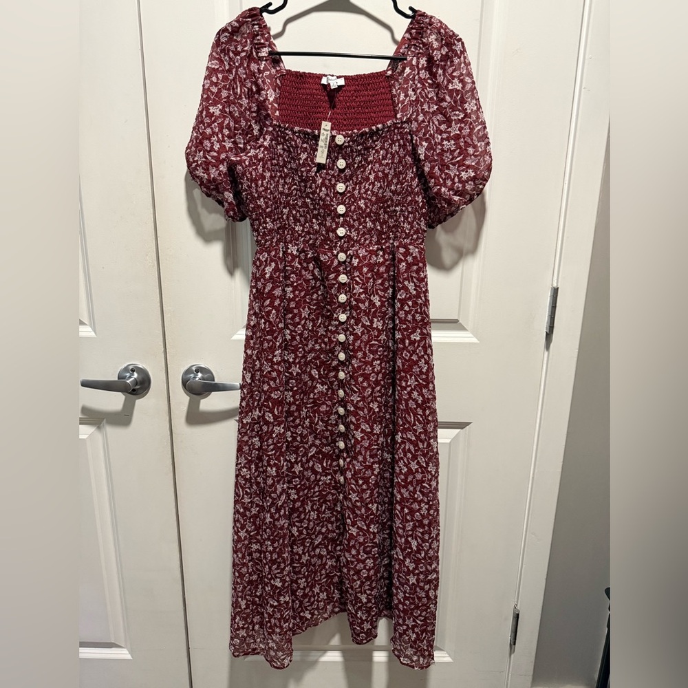 New Madewell Lucie Smocked Button-Front Midi Dress in Batik Vine Med Sold Out